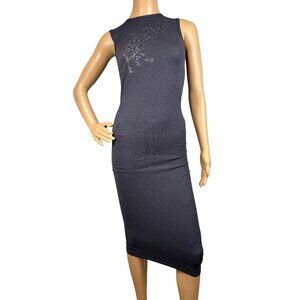 90s Victorias Secret Gray Sleeveless Stretchy Bodycon Dress High Neck S Made in